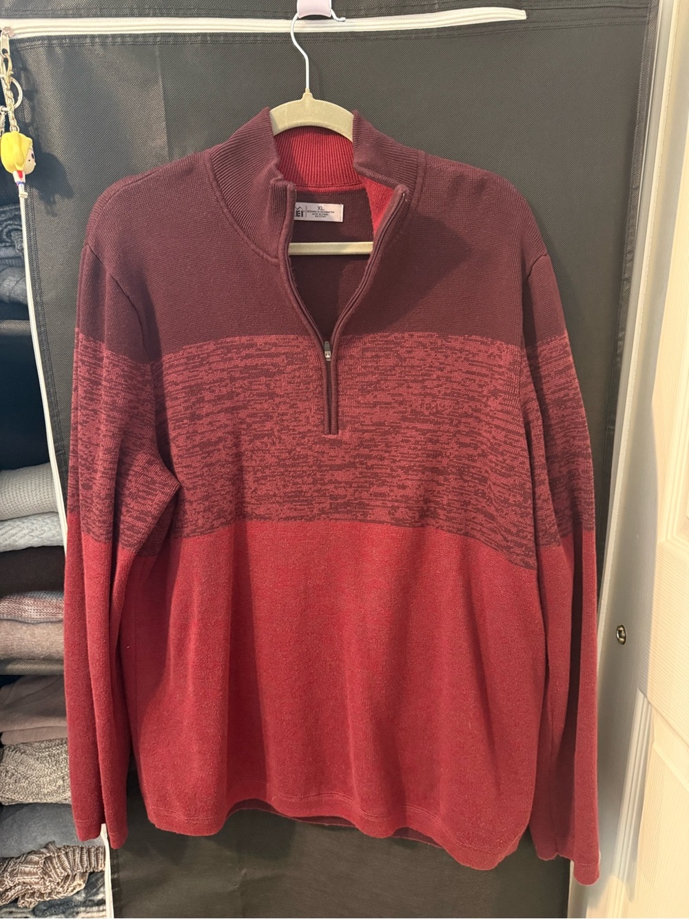 Men's Half-Zip REI Sweater Knit Pullover - Burgundy Red